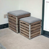 Set Of 2 Square Gray Linen Fabric And Wood Slats Storage Benches - Homeroots - Flyclothing LLC