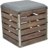 Set Of 2 Square Gray Linen Fabric And Wood Slats Storage Benches - Homeroots - Flyclothing LLC