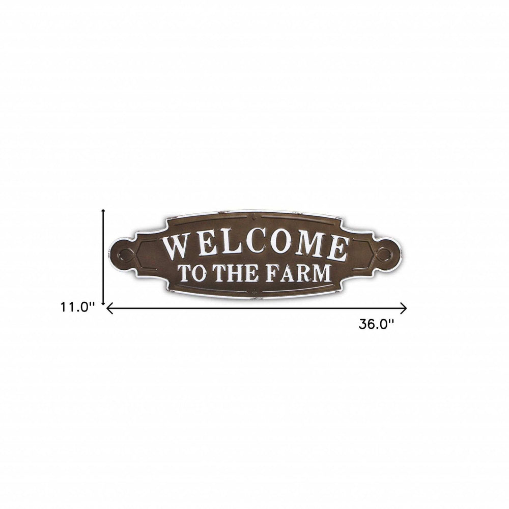 Welcome To The Farm Lacquered Black And White Metal Wall Art - Homeroots - Flyclothing LLC