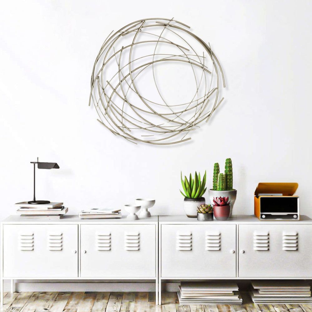 26" Silver Metal Abstract Round Hanging Wall Art Decor - Homeroots - Flyclothing LLC