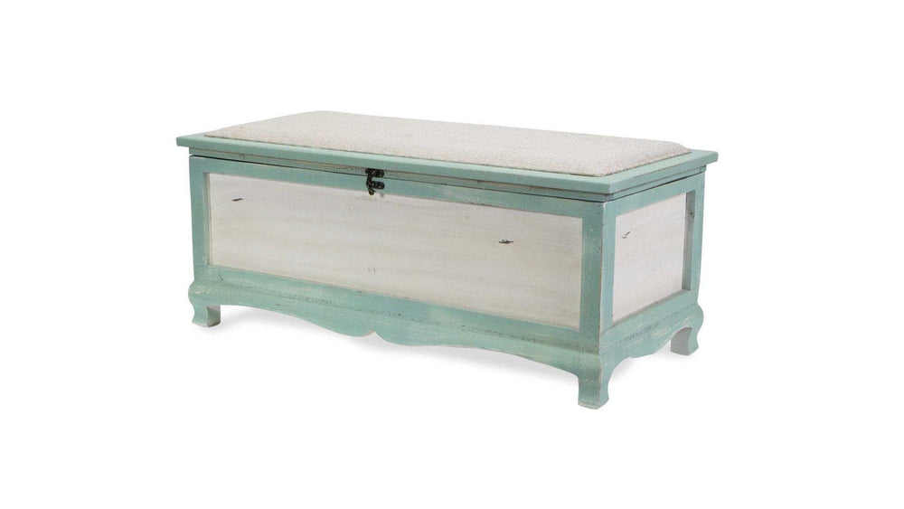 Rectangular Green Wooden With Seat Cushion And Inside Storage Bench - Homeroots - Flyclothing LLC