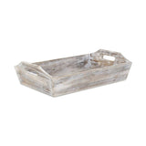 White Rustic Finish Wood Serving Tray With Handles - Homeroots - Flyclothing LLC