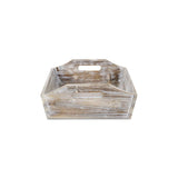 White Rustic Finish Wood Serving Tray With Handles - Homeroots - Flyclothing LLC