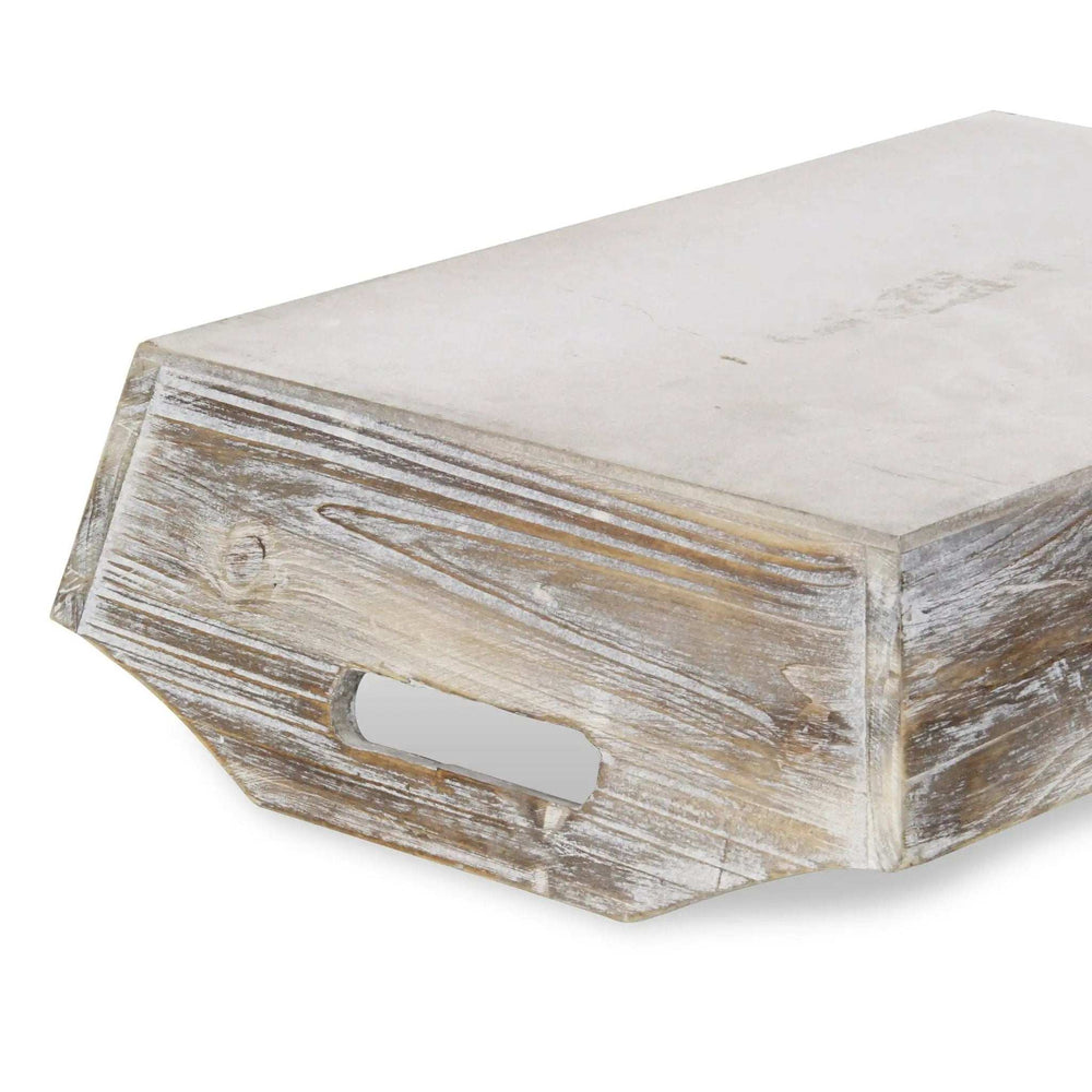White Rustic Finish Wood Serving Tray With Handles - Homeroots - Flyclothing LLC