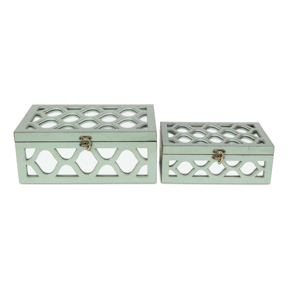 Set Of 2 Blue Wooden Boxes With Overlayed Mirror Panels - Homeroots - Flyclothing LLC