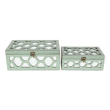 Set Of 2 Blue Wooden Boxes With Overlayed Mirror Panels - Homeroots - Flyclothing LLC