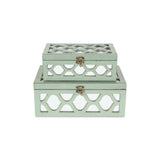 Set Of 2 Blue Wooden Boxes With Overlayed Mirror Panels - Homeroots - Flyclothing LLC