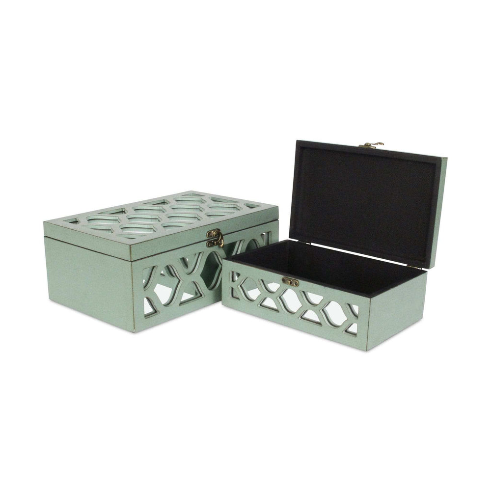 Set Of 2 Blue Wooden Boxes With Overlayed Mirror Panels - Homeroots - Flyclothing LLC