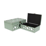 Set Of 2 Blue Wooden Boxes With Overlayed Mirror Panels - Homeroots - Flyclothing LLC