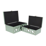 Set Of 2 Blue Wooden Boxes With Overlayed Mirror Panels - Homeroots - Flyclothing LLC