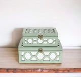 Set Of 2 Blue Wooden Boxes With Overlayed Mirror Panels - Homeroots - Flyclothing LLC