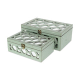 Set Of 2 Blue Wooden Boxes With Overlayed Mirror Panels - Homeroots - Flyclothing LLC
