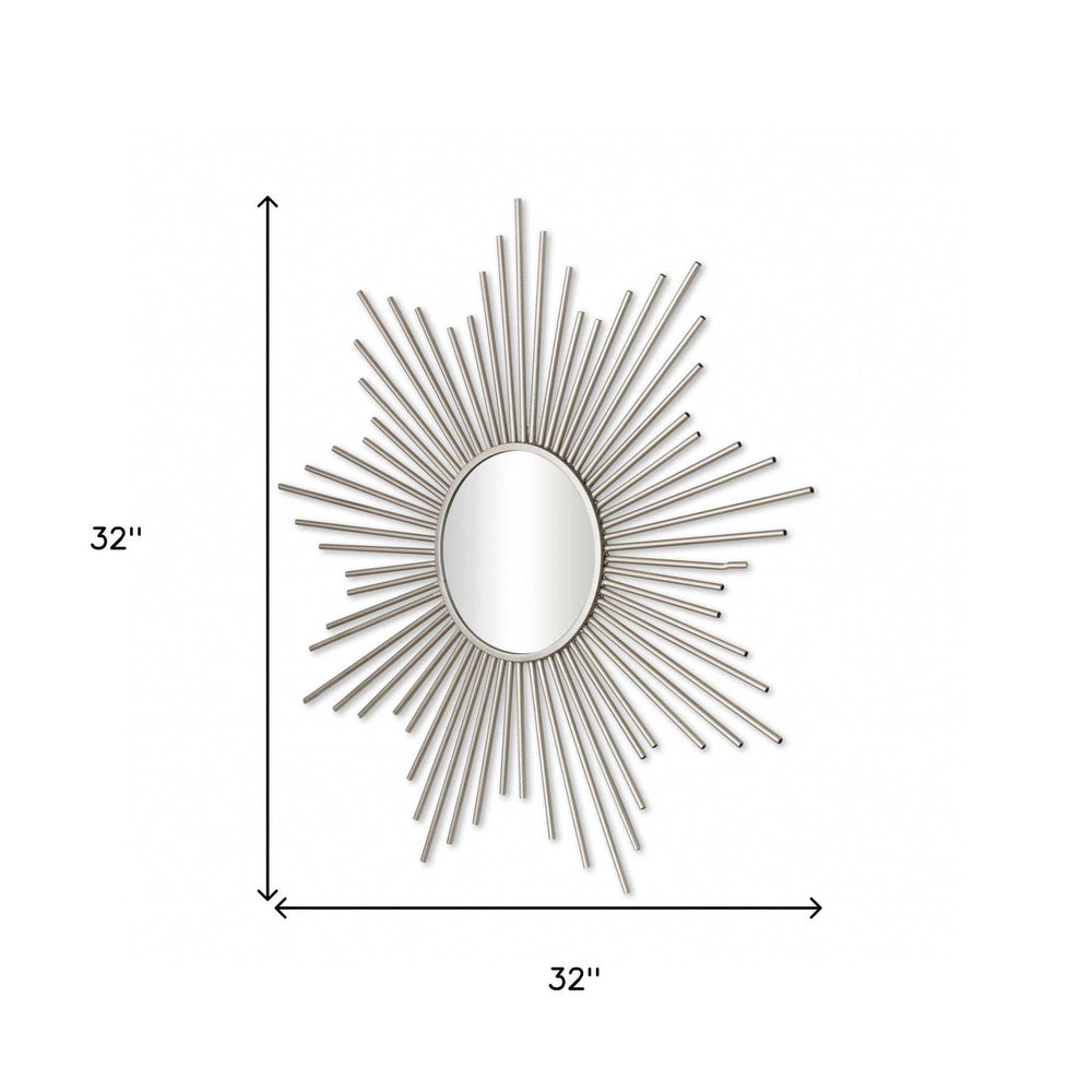 Striking Silver Metal Sunburst Design Wall Mirror - Homeroots - Flyclothing LLC