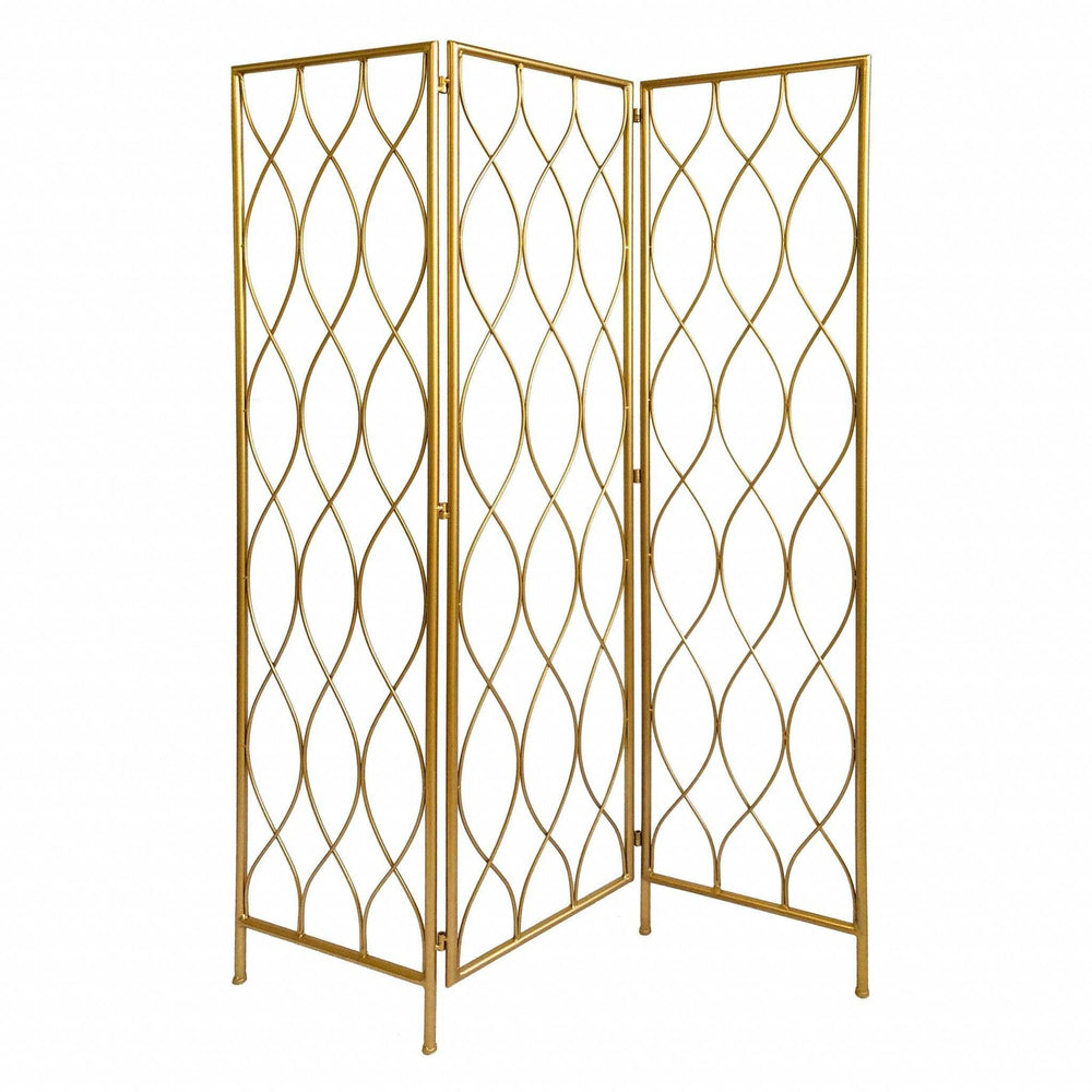 Golden Scroll Three Panel Room Divider Screen - Homeroots - Flyclothing LLC