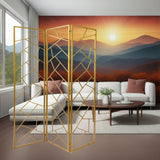 71" Gold IronFolding Three Panel Screen Room Divider - Homeroots