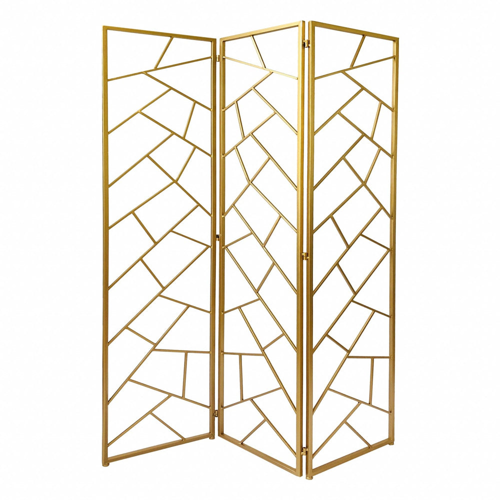 71" Gold IronFolding Three Panel Screen Room Divider - Homeroots