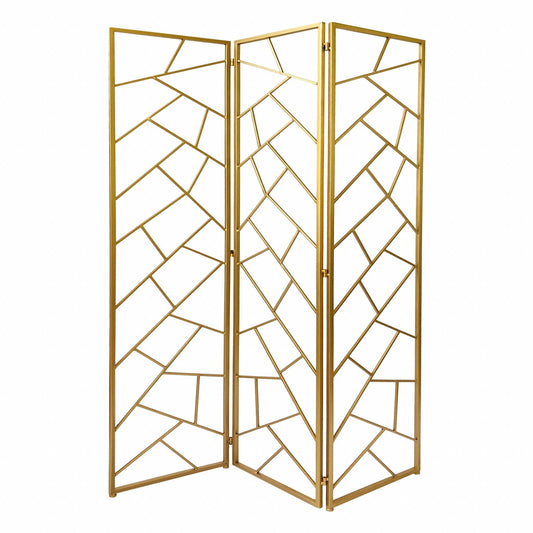 71" Gold IronFolding Three Panel Screen Room Divider - Homeroots