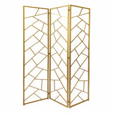 71" Gold IronFolding Three Panel Screen Room Divider - Homeroots