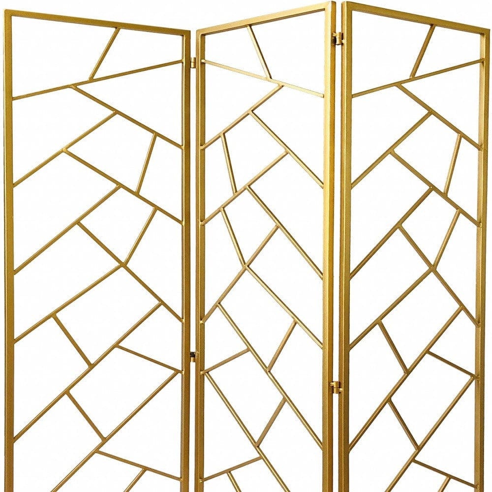 71" Gold IronFolding Three Panel Screen Room Divider - Homeroots