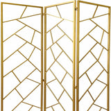 71" Gold IronFolding Three Panel Screen Room Divider - Homeroots