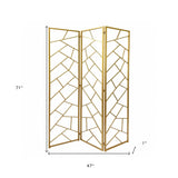 71" Gold IronFolding Three Panel Screen Room Divider - Homeroots