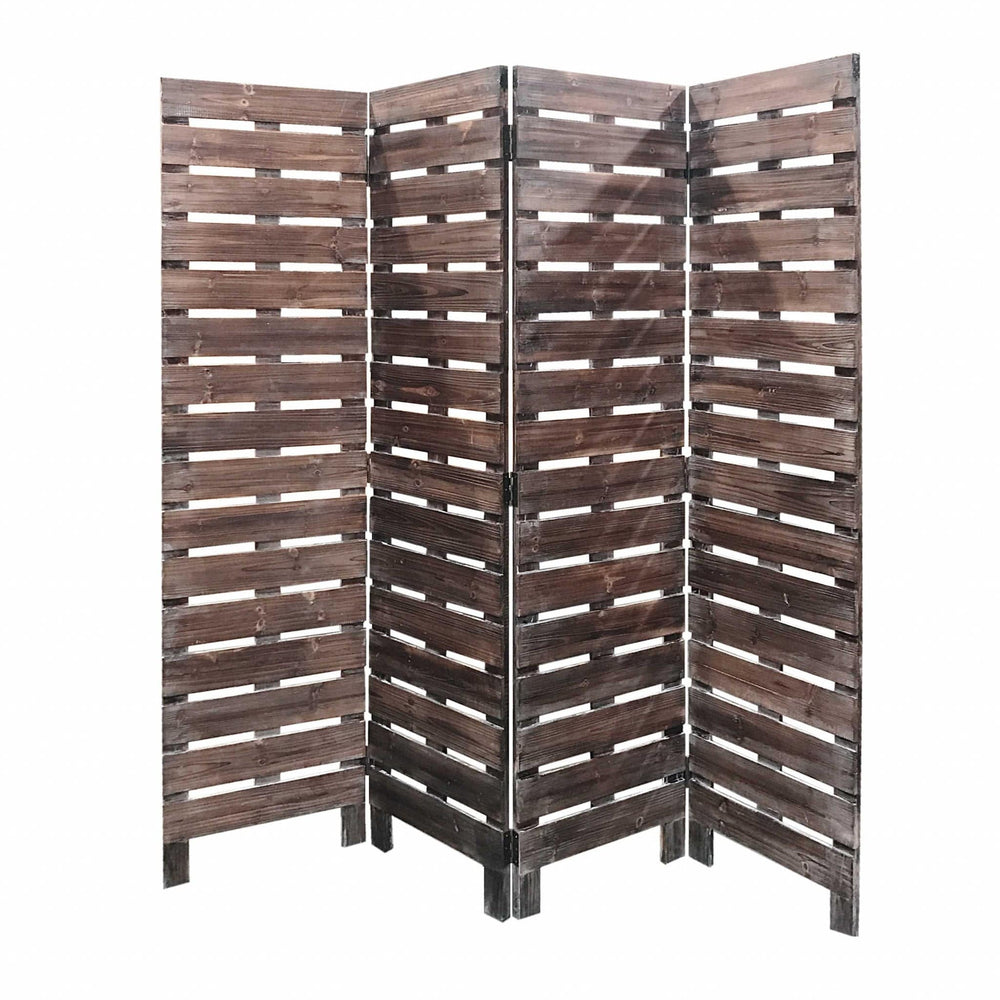 72" Brown Folding Four Panel Screen Room Divider - Homeroots