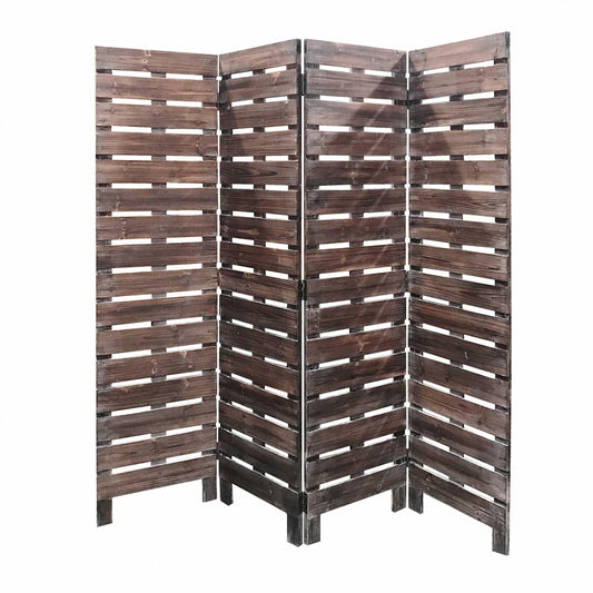 72" Brown Folding Four Panel Screen Room Divider - Homeroots