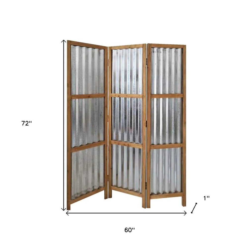 72" Brown Folding Three Panel Screen Room Divider - Homeroots