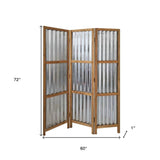 72" Brown Folding Three Panel Screen Room Divider - Homeroots
