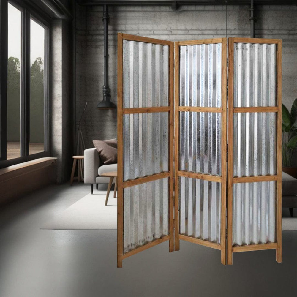 72" Brown Folding Three Panel Screen Room Divider - Homeroots
