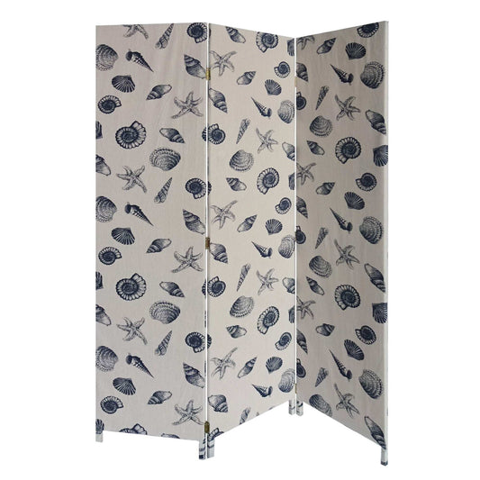 3 Panel Beige And Blue Soft Fabric Finish Room Divider - Homeroots - Flyclothing LLC