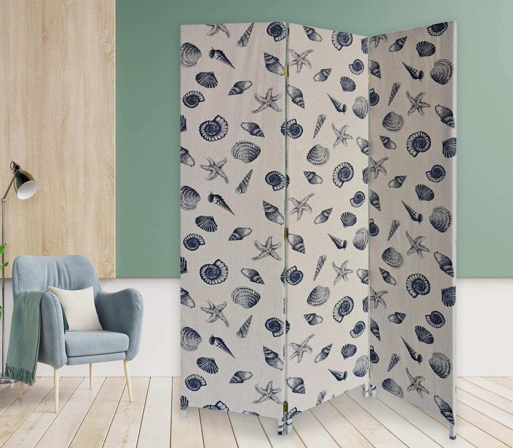 3 Panel Beige And Blue Soft Fabric Finish Room Divider - Homeroots - Flyclothing LLC