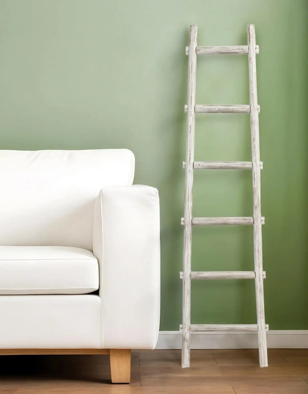 72" White Rustic Six Step Wood Ladder Shelf - Homeroots - Flyclothing LLC