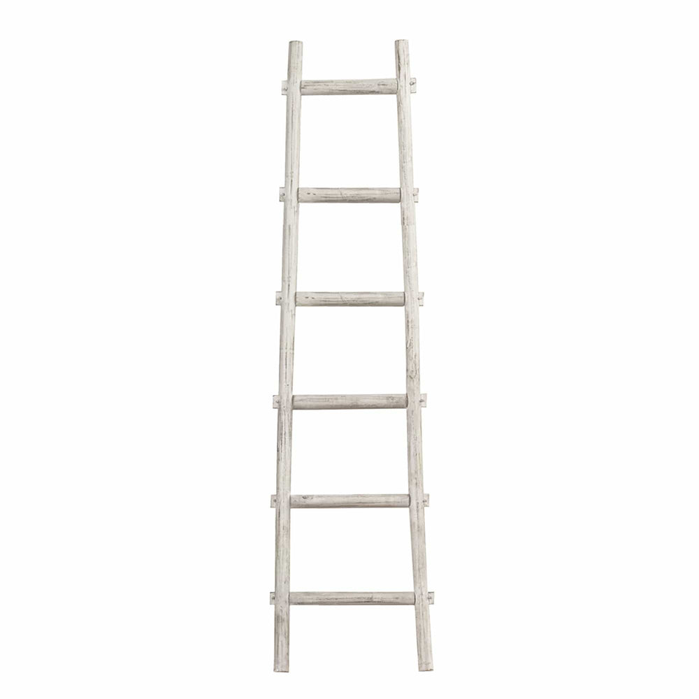 72" White Rustic Six Step Wood Ladder Shelf - Homeroots - Flyclothing LLC