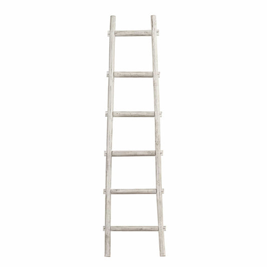 72" White Rustic Six Step Wood Ladder Shelf - Homeroots