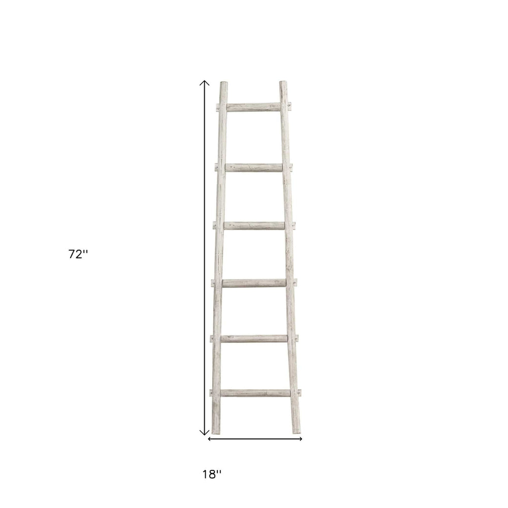 72" White Rustic Six Step Wood Ladder Shelf - Homeroots - Flyclothing LLC