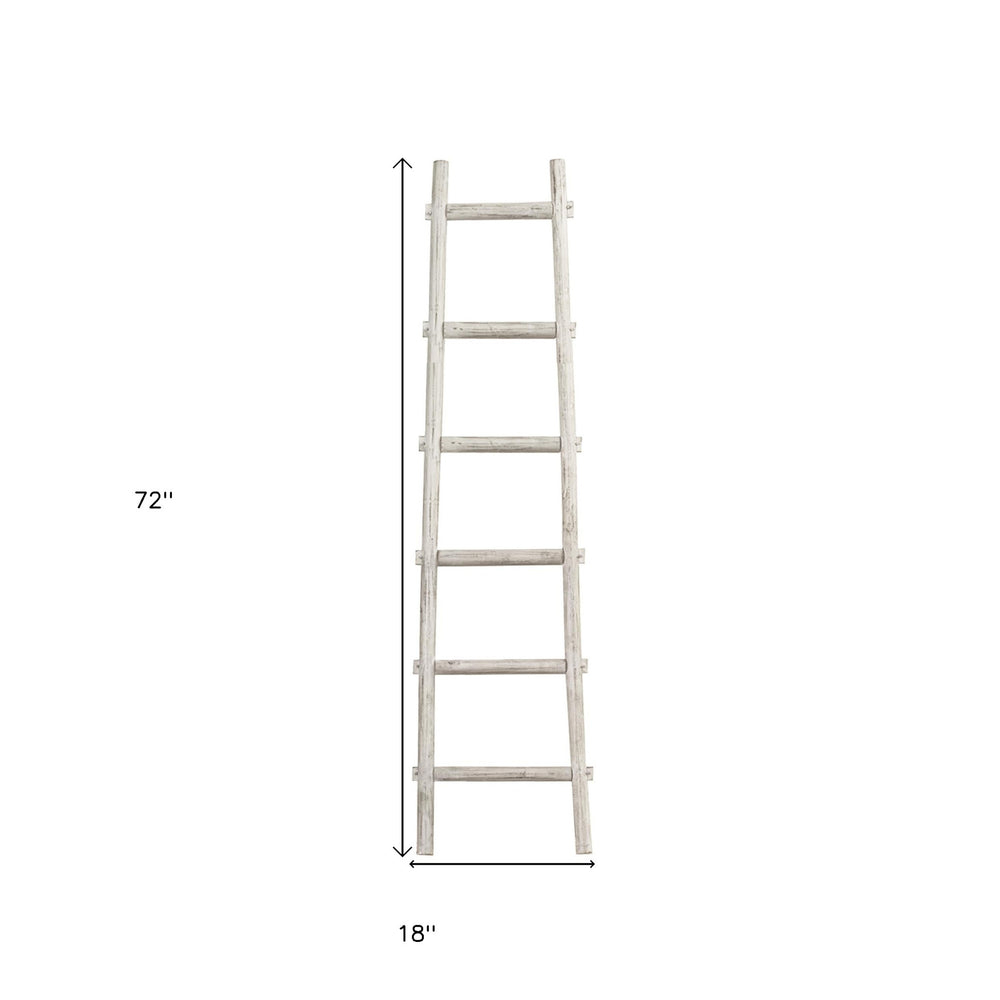 72" White Rustic Six Step Wood Ladder Shelf - Homeroots - Flyclothing LLC