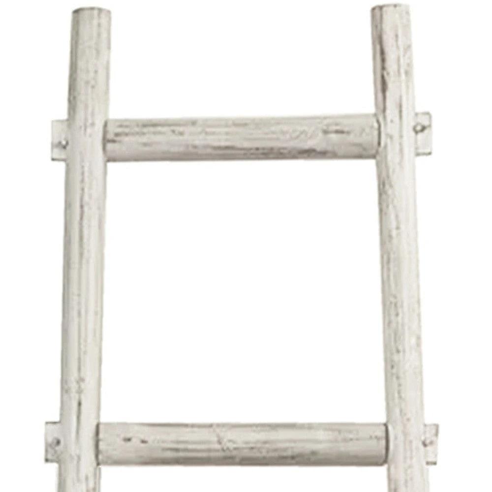 72" White Rustic Six Step Wood Ladder Shelf - Homeroots - Flyclothing LLC