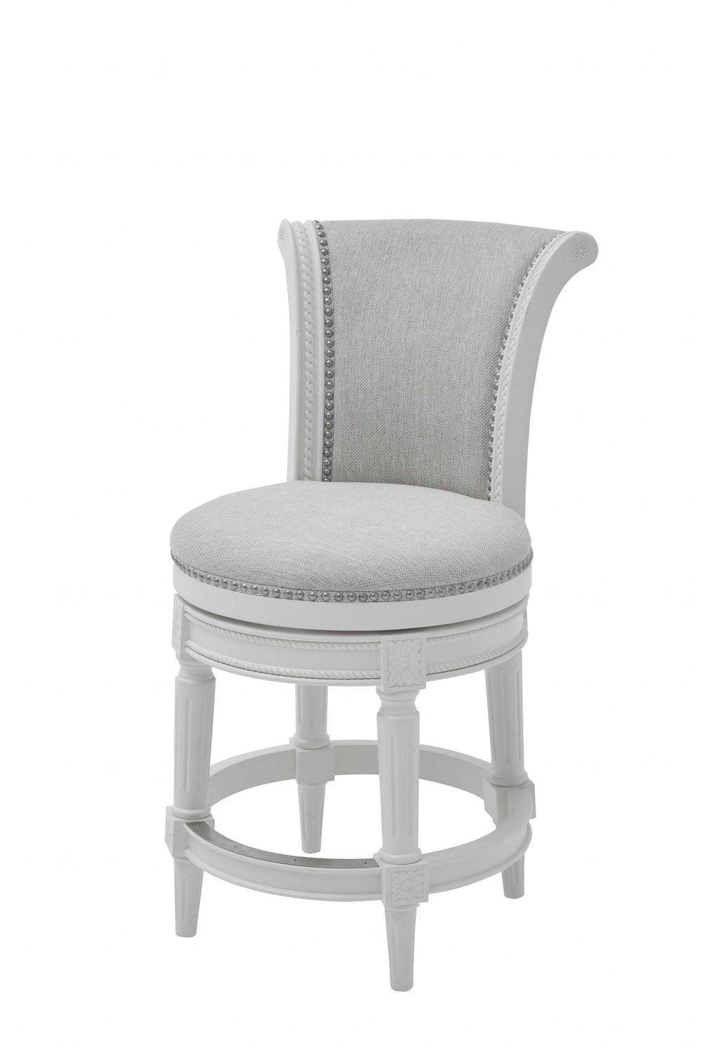39" Light Gray And White Fabric Swivel Counter Height Bar Chair - Homeroots - Flyclothing LLC