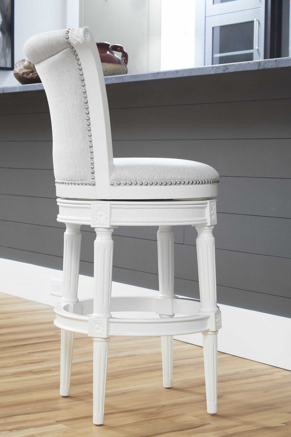 Light Gray And White Upholstered And Solid Wood Bar Chair - Homeroots - Flyclothing LLC