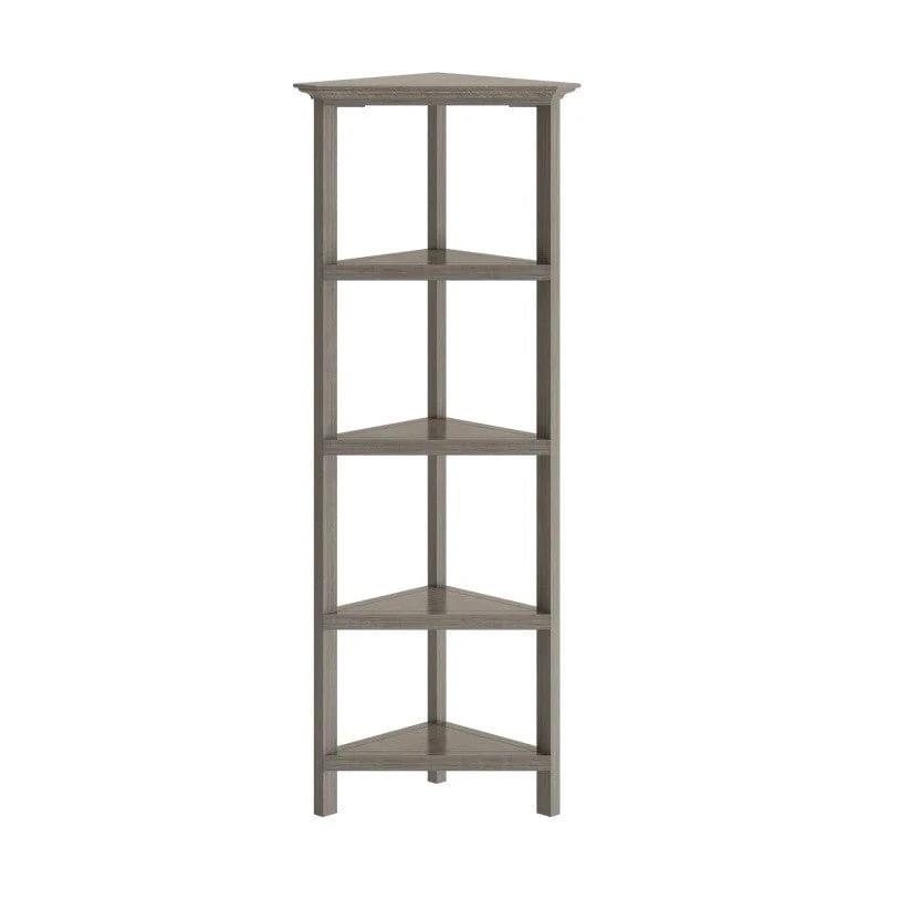 60" Washed Grey Solid Wood Corner Bookcase - Homeroots