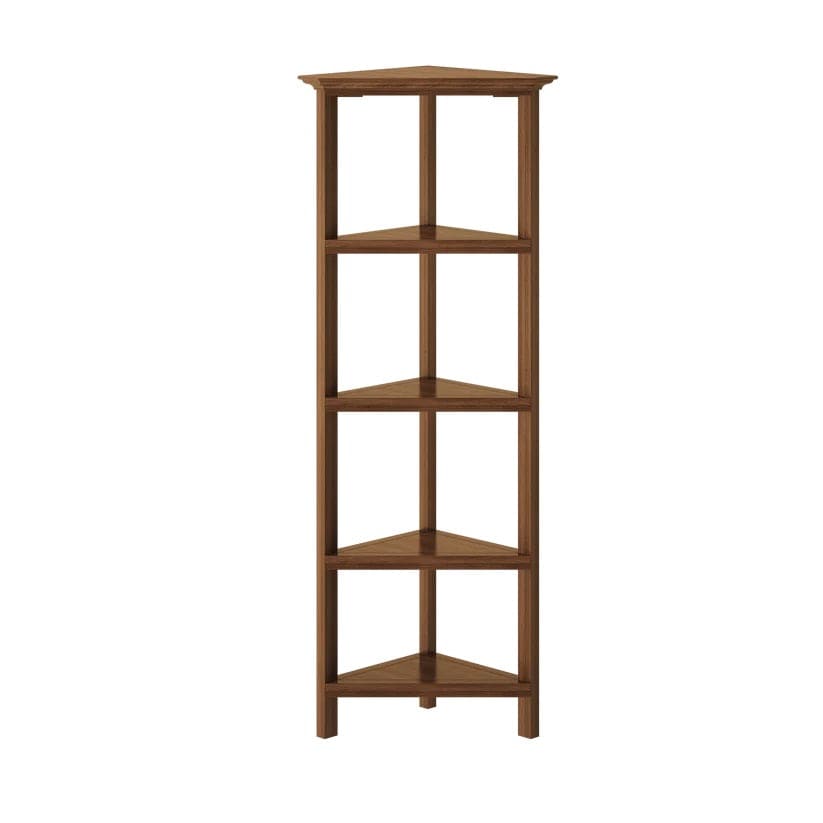 60" Walnut Solid Wood Four Tier Corner Bookcase - Homeroots - Flyclothing LLC