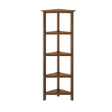 60" Walnut Solid Wood Four Tier Corner Bookcase - Homeroots - Flyclothing LLC