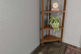 60" Walnut Solid Wood Four Tier Corner Bookcase - Homeroots - Flyclothing LLC