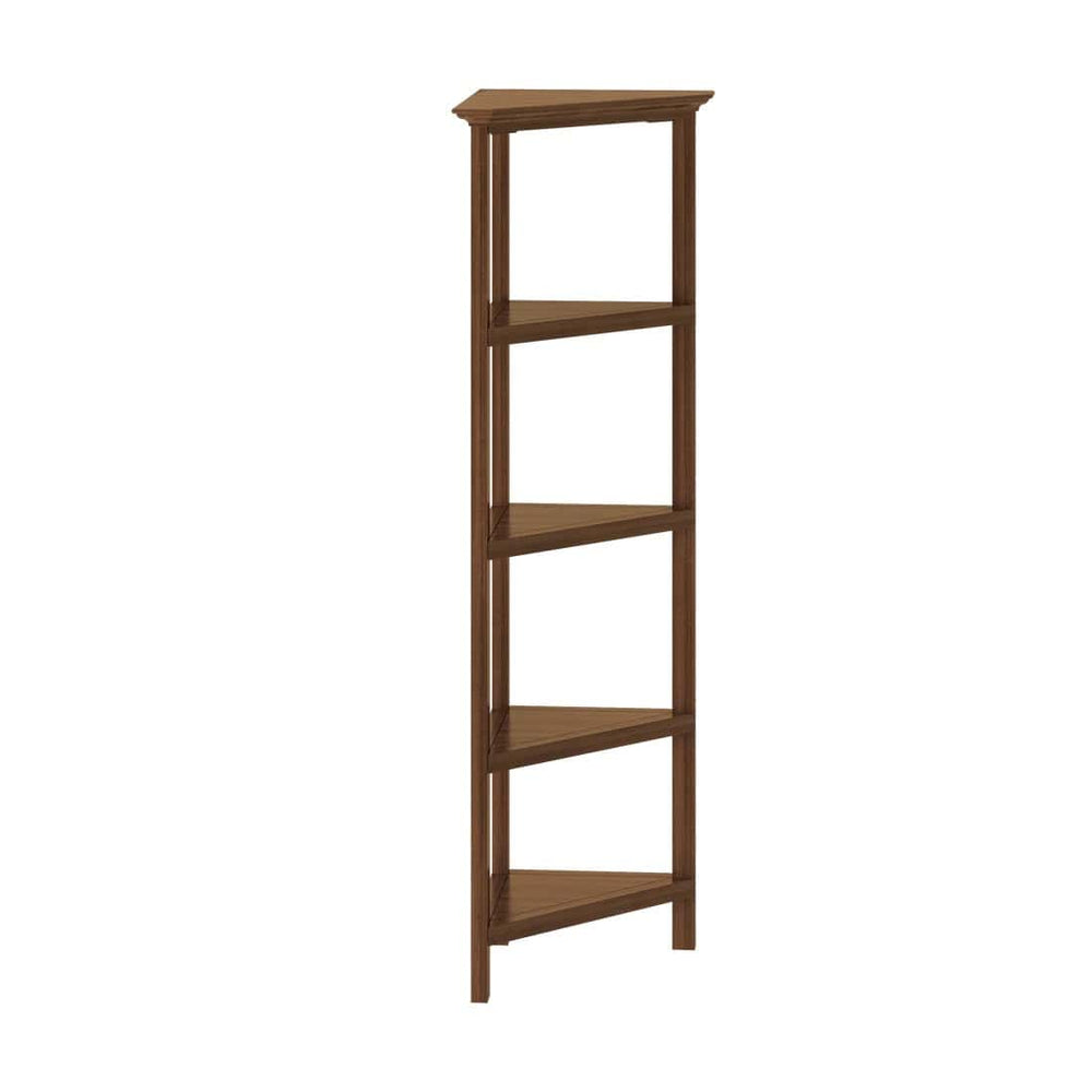 60" Walnut Solid Wood Four Tier Corner Bookcase - Homeroots - Flyclothing LLC