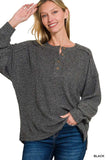 Zenana Full Size Ribbed Brushed Hacci Melange Henley Sweater Plus Size - Trendsi - Flyclothing LLC