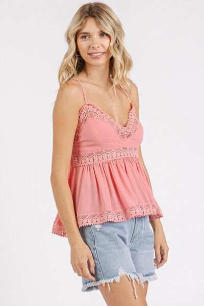 Mittoshop Crisscross Back Lace Detail V-Neck Cami - Trendsi - Flyclothing LLC