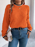 Contrast Trim Round Neck Long Sleeve Sweater - Trendsi - Flyclothing LLC