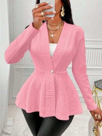 One Button Textured Peplum Cardigan - Trendsi - Flyclothing LLC