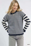 Umgee Ruffle Neck Stripe Sweater - Trendsi - Flyclothing LLC